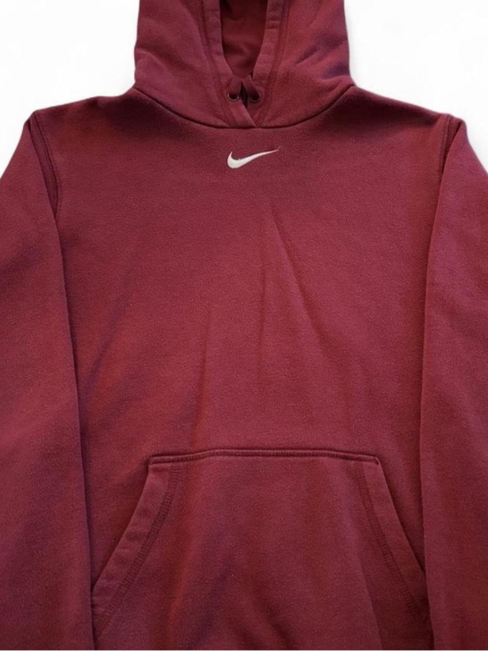 Nike Men’s Burgundy Crewneck Hoodie with White Middle Swoosh